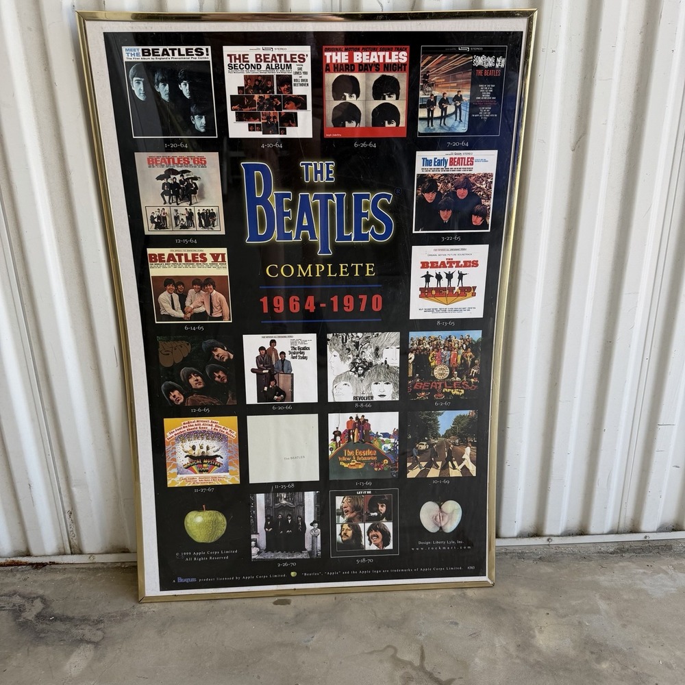 Vintage 1999 The Beatles Complete 1964-1970 Framed Album Discography Poster Art